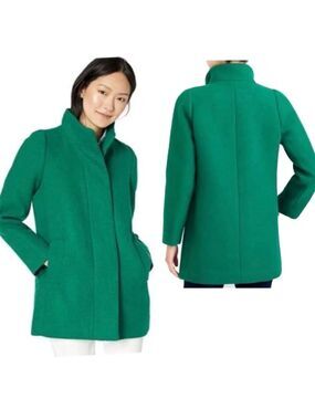 J. Crew Women's Vibrant Green Wool Blend Pea Coat Hidden Button Closure Sz 12